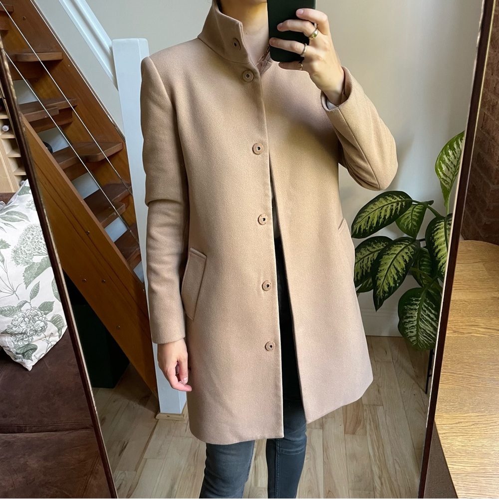 Theory chestnut wool coat with snaps and high collar